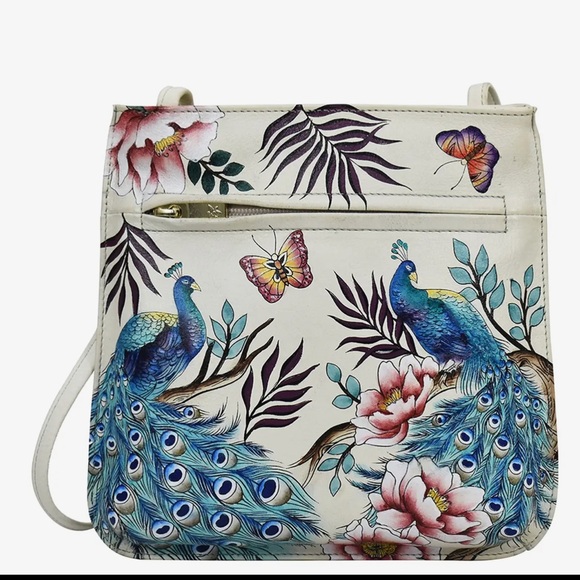 Anuschka Handbags - Anuschka Floral Peacock Print Cream Slim Crossbody Bag NWT